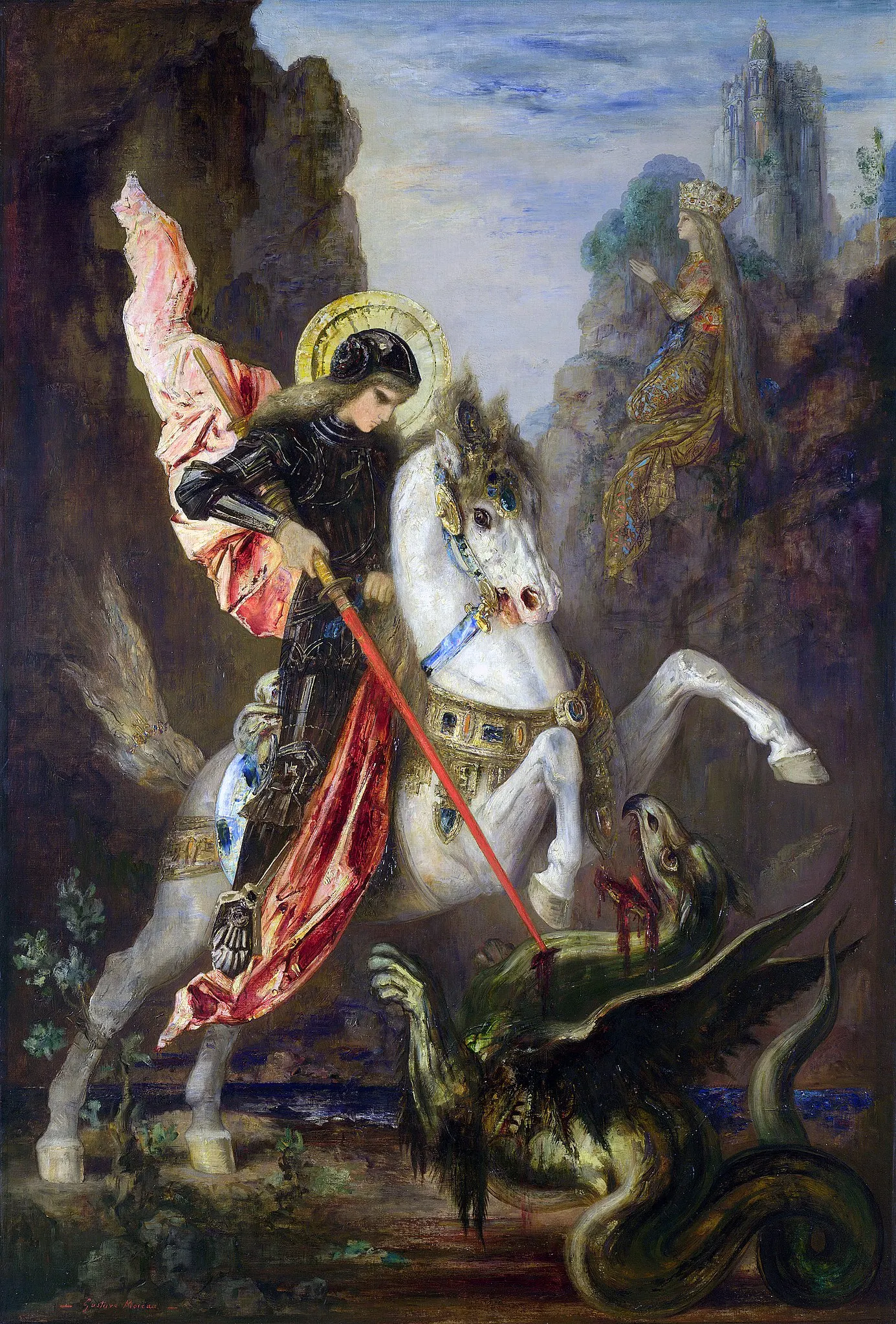San Jorge y el dragón, óleo de Gustave Moreau (c. 1889–1890)